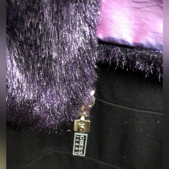 Guess size large purple faux fur reversible vest pockets inside & out - Picture 9 of 16